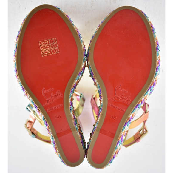 Christian Louboutin Pyraclou 110 Boreal Gold Multi Platform Wedge Sandal Heel 36 - Picture 15 of 15